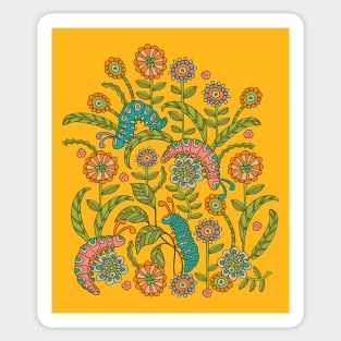 CATERPILLAR PLAYGROUND Cute Doodle Bugs Insects in Happy Pink Blue Orange Green Yellow - UnBlink Studio by Jackie Tahara Sticker